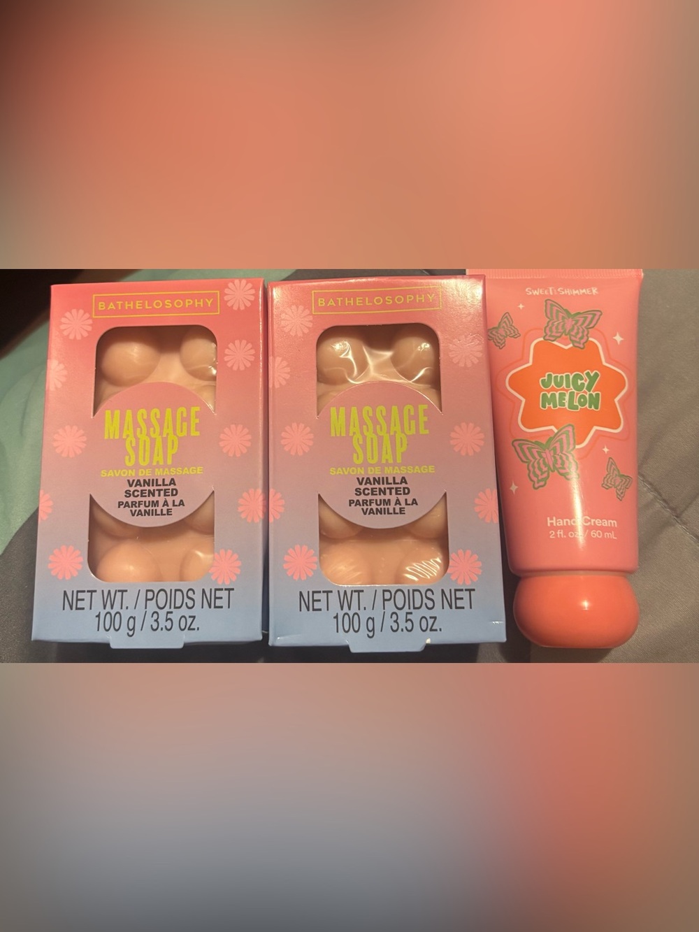 Bathelosophy Vanilla Massage Soap Duo + Juicy Melon Hand Cream - Pink